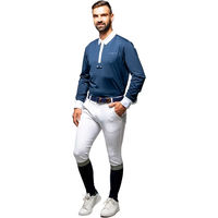Produktbild von Flags&Cup Langärmeliges Turnier-Poloshirt Reitshirt für Herren in Weiß und Blau aus Polyester Größe L