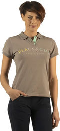 Produktbild von Flags&Cup Reit-Poloshirt Damen aus Baumwolle Kalamata Blau Beige Größe M