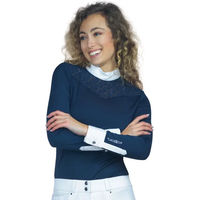 Produktbild von Flags&Cup Reitshirt Damen Polo Reiten Langarm Cassia Weiß Blau Polyester 2XS