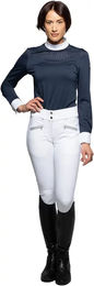 Produktbild von Flags&Cup Reitshirt Turnierpolo mit langen Ärmeln Damen Weiß Blau 2XS