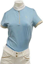 Produktbild von Flags&Cup Turnier-Poloshirt Andria Reitshirt für Mädchen in Weiß Blau Gold Größe 8 Jahre