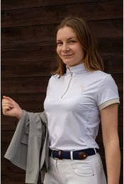 Produktbild von Flags&Cup Turnier-Poloshirt Andria Reitshirt für Mädchen in Weiß-Gold aus Polyester Größe 14 Jahre