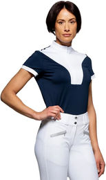 Produktbild von Flags&Cup Turnierpolo Damen Arizona Reitshirt Weiß Blau aus Polyester