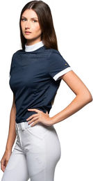 Produktbild von Flags&Cup Turnierpolo Damen Isla Reitshirt aus Polyester Weiß Blau Größe L
