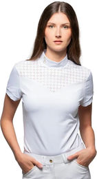 Produktbild von Flags&Cup Turnierpolo Damen Isla Reitshirt Weiß Gold XL