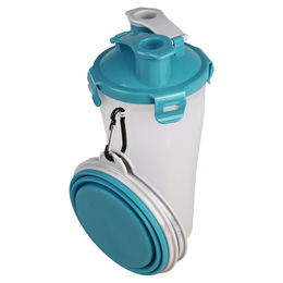 Flamingo 2-in-1 Reisebecher Trinka Reisenapf für Wasser und Futter Blau Grau Türkis aus Kunststoff - 2 x 400 ml – Bild 1 von 5