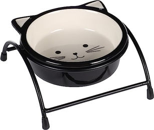 Flamingo Ansu Futter- und Trinknapf mit Ständer aus Keramik für Katzen Schwarz-Weiß 230ml - 230 ml – Bild 1 von 6