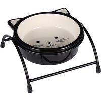 Produktbild von Flamingo Ansu Futter- und Trinknapf mit Ständer aus Keramik für Katzen Schwarz-Weiß 230ml - 230 ml