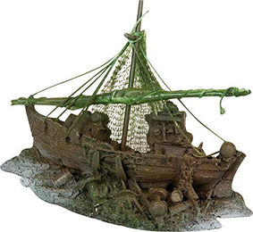 Flamingo Aquariendeko Fischerboot Figur und Höhle für Fische 19cm – Bild 1 von 2