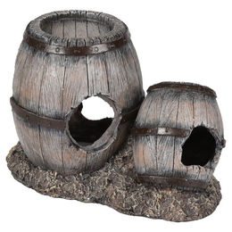 Flamingo Aquarium Dekoration Figur und Höhle Barrie Fässer aufrecht Braun 15 x 9 x 10 cm – Bild 1 von 6