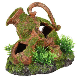 Flamingo Aquarium Dekoration Moza Krug mit Kunstpflanze für Fische 13 x 9 x 10 cm – Bild 1 von 4