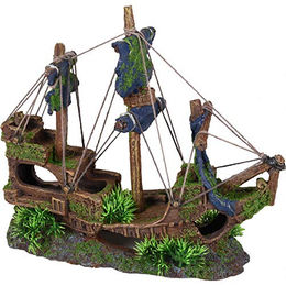 Flamingo Aquarium Dekoration Moza Schiffswrack mit 3 Masten als Figur und Höhle für Fische 31x11x27cm – Bild 1 von 7