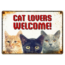 Flamingo Blechschild Cat Lovers Welcome Querformat 21 x 14,8 cm – Bild 1 von 2