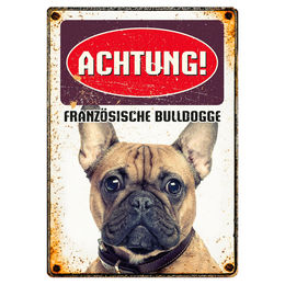 Flamingo Blechschild Hochformat Achtung Französische Bulldogge – Bild 1 von 1