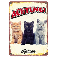 Produktbild von Flamingo Blechschild Hochformat Achtung Katzen 14,8 x 21 cm