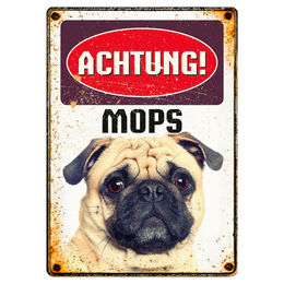 Flamingo Blechschild Hochformat Achtung Mops 14,8 x 21 cm – Bild 1 von 1