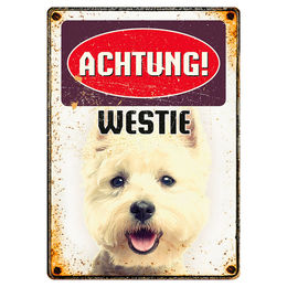 Flamingo Blechschild Hochformat Achtung Westie 14,8 x 21 cm – Bild 1 von 1