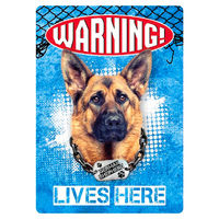 Produktbild von Flamingo Blechschild Hochformat Warning German Shepherd lives here