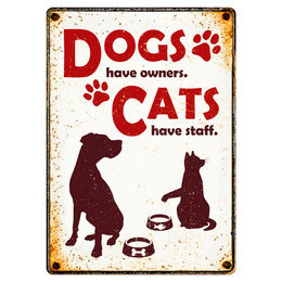 Flamingo Blechschild im Hochformat Dogs have Owners Cats have stuff – Bild 1 von 1