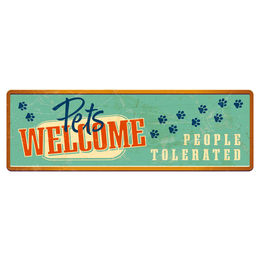 Flamingo Blechschild Querformat Pets Welcome - People tolerated – Bild 1 von 1