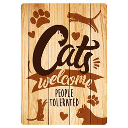 Flamingo Blechschild Wandteller Cats Welcome People tolerated 21 x 14,8 cm aus Stahl in Braun – Bild 1 von 1