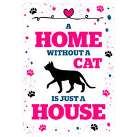 Produktbild von Flamingo Blechschild Wandteller Home Cat Motiv Weiß/Rosa 21 x 14,8 x 2 cm