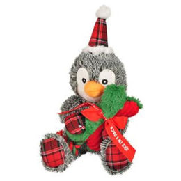 Produktbild von Flamingo Christmas Pinguin mit Knochen 2in1 Quietschspielzeug aus Stoff in Grau