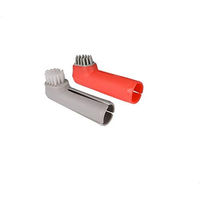 Produktbild von Flamingo Dentes Fingerzahnbürsten-Set aus Kunststoff in Grau und Rot