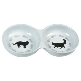 Flamingo Doppelnapf für Katzen aus Keramik in Weiß 23x11,5x3,5 cm - 150 ml – Bild 1 von 3