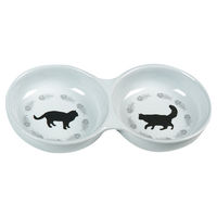 Produktbild von Flamingo Doppelnapf für Katzen aus Keramik in Weiß 23x11,5x3,5 cm - 150 ml