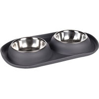 Produktbild von Flamingo Duo Dinner Futter- und Trinknapf Set Grafa für Hunde aus Edelstahl Dunkelgrau S - 2 x 220 ml