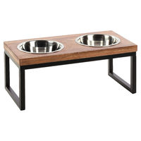 Produktbild von Flamingo Duo Dinner Tommy Erhöhter Futter- und Trinknapf Set mit Ständer aus Edelstahl in Schwarz und Braun 1600ml - 1600 ml