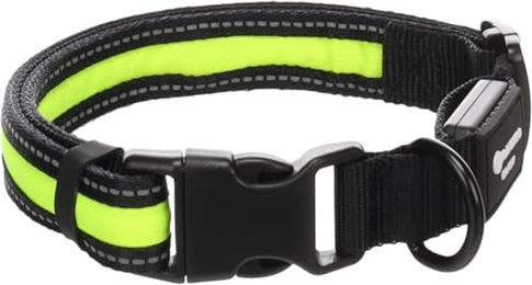 Flamingo Flitzy Hundehalsband mit LED aus Nylon in Schwarz und Gelb wasserabweisend USB-ladbar Größe L 42-63cm - 1 Stk. – Bild 1 von 5