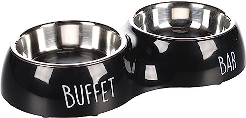 Flamingo Futter- und Trinknapf Duo Dinner Divar Edelstahl Schwarz Größe L - 2 x 900 ml – Bild 1 von 3