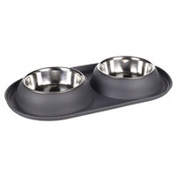 Produktbild von Flamingo Futter- und Trinknapf Duo Dinner für Katzen aus Edelstahl dunkelgrau oval - 1 Stk.