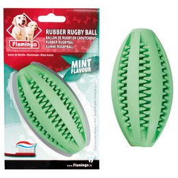 Flamingo Gummi-Rugby Kauspielzeug mit Minze in Grün – Bild 1 von 3