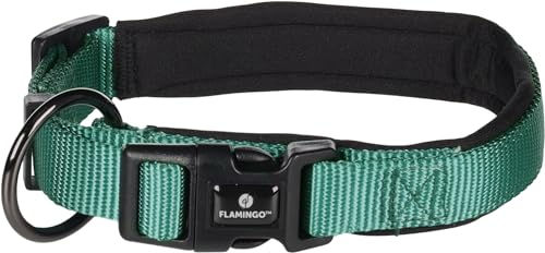 Flamingo Halsband für kleine Hunde aus Nylon in Dunkelgrün Größe S 40-45cm – Bild 1 von 4