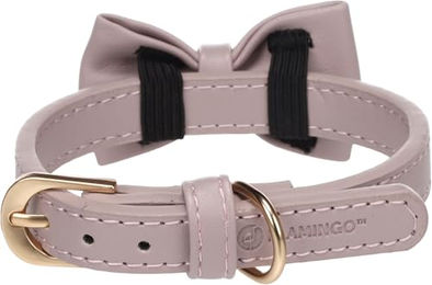 Flamingo Halsband mit Schleife NELA Lila aus Qualitätsleder für kleine Hunde XS S - 1 Stk. – Bild 1 von 4