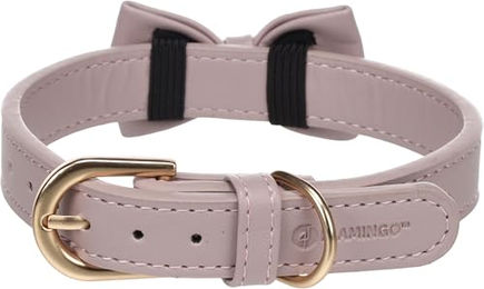 Flamingo Halsband mit Schleife Nela Lila Gold aus Leder Größe S/M für kleine Hunde - 1 Stk. – Bild 1 von 4