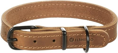 Flamingo Halsband Montana aus Leder in Cognac Braun Größe S/M 32-40cm – Bild 1 von 5