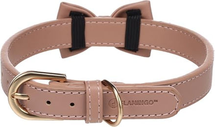 Flamingo Halsband Nela mit Schleife aus Qualitätsleder in Rosa und Gold Größe M - 1 Stk. – Bild 1 von 4