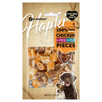 Produktbild von Flamingo Hapki Hundesnack Stücke mit Huhn, Ente und Lachs ohne Zuckerzusatz 85 g