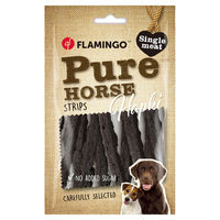 Produktbild von Flamingo Hapki Pure Hundesnack Trockenfleisch Streifen mit Pferd hypoallergen 85 g