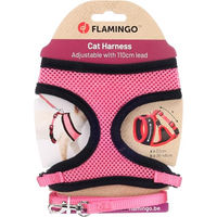 Produktbild von Flamingo Harms Katzengeschirr-Set für Kitten in Rosa/Schwarz mit Leine aus atmungsaktivem Mesh