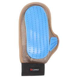 Flamingo Hatna Massage- und Pflegehandschuh für Hunde und Katzen aus thermoplastischem Gummi, 25 x 18 x 1,5 cm, taupe/blau – Bild 1 von 5