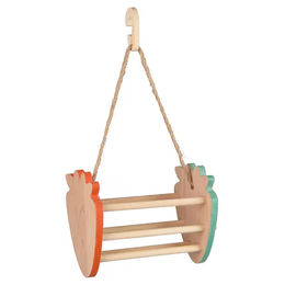 Flamingo Heuraufe aus Holz für Kleintiere und Nager in Rosa und Grün – Bild 1 von 6