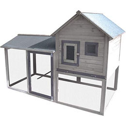 Flamingo Hühnerstall Calimero Cottage Grau mit Freigehege und Laufsteg – Bild 1 von 2