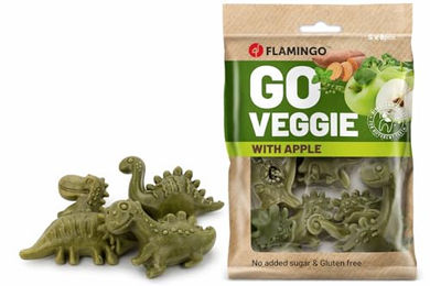 Flamingo Hund Leckerli Veggie Dino Apfel vegan glutenfrei und zuckerfrei Zahnpflege-Snack 120g - 8 x 15 g – Bild 1 von 6