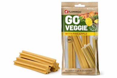 Flamingo Hund Leckerli Veggie Stange mit Ananas 150g glutenfrei vegan und ohne Zucker zur Zahnpflege - 3 x 50 g – Bild 1 von 4
