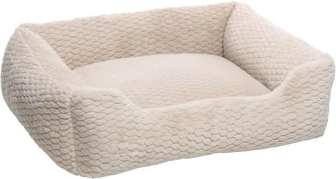 Flamingo Hundebett und Katzenbett rechteckig beige 80 x 67 x 22 cm aus Plüsch mit abnehmbarem waschbarem Bezug und rutschfestem Boden – Bild 1 von 1